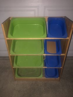IKEA Wood Holder For IKEA Trofas Bins. Comes With 8 Bins. $30 FIRM