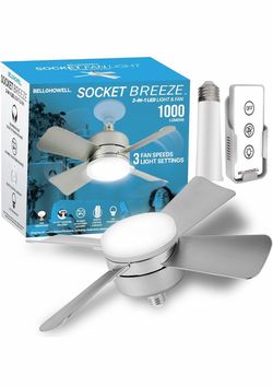 Bell+Howell Socket Breeze Cool Light Deluxe Silver - Ventiladores de techo con luces LED y control remoto, reemplazo para bombilla - Dormitorio, cocin