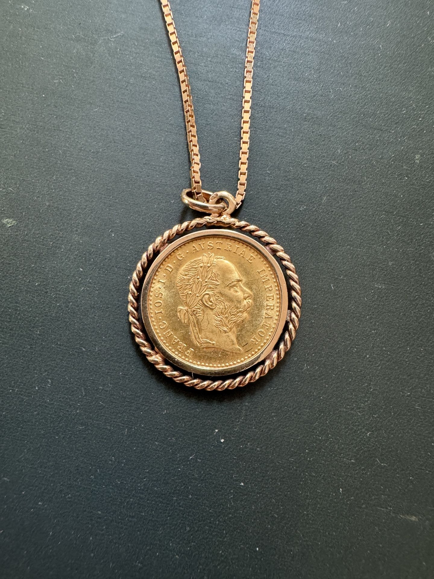 Large 1915 Austrian 1 Ducat Gold Coin Pendant Necklace – 12.7g – Double-Headed Eagle – Buy0007
