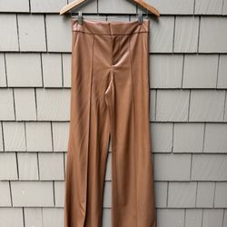 New Size 4 Alice + Olivia Tan Faux Leather Wide-Leg Pants