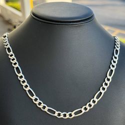 Jewelry .925 sterling silver Figaro link chain necklace 24.50” 7.30mm