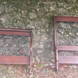 Solid Wood  & Rod Iron Queen Size Headboard/Footboard For Sale 