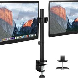 Dual Monitor Mount Double Monitor Desk Stand Two Heavy Duty Full Motion Adjustable Arms Fit 2 Computer Screens 17-32 Inch C - Clamp and Grommet Base