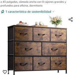 WLIVE Cómoda de tela para dormitorio, cajón de almacenamiento como soporte de TV para televisores de 32 a 43 pulgadas, cómoda ancha con 8 cajones gran
