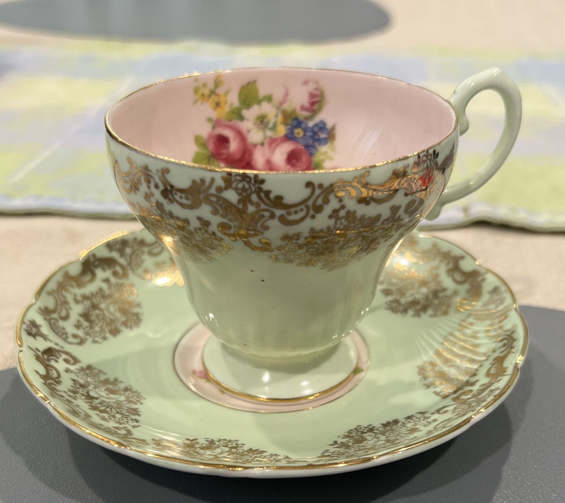 Tea Cup + Saucer (antique English Bone China) Foley