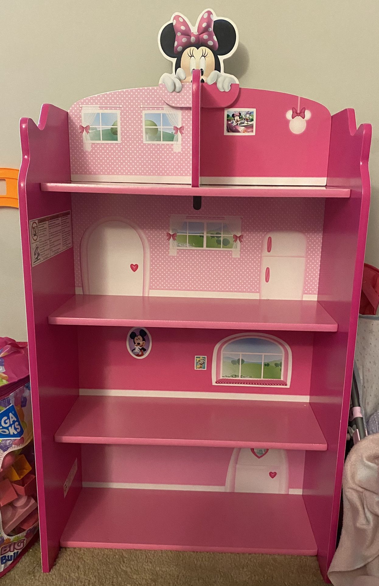 Disney Minnie Mouse Wooden Playhouse 4-Shelf Bookcase for Kids by Delta Children
