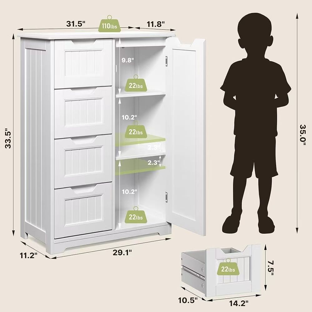 🥨33" Kitchen Pantry Storage Cabinet with Door and Shelves, Small Food Pantry Cabinet Cupboard, Freestanding Wooden Bathroom Storage Cabinet