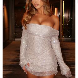 Back Track Long Sleeve Embellished Mini Dress Taupe