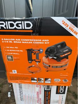 RIDGID 6 Gal. 150 PSI Portable Electric Oil-Free Jobsite Pancake Air Compressor with 25 ft. Air Hose and 18GA Brad Nailer