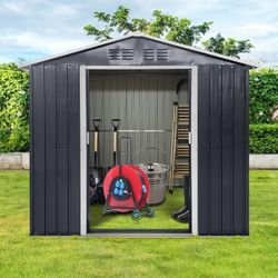 Metal Garden Shed Storage Shed with Sliding Lockable Door Tool Shed, Weather-Resistant, Punch Vents for Backyard