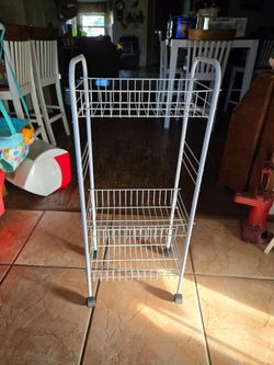 White Metal Wire Rolling Storage Cart