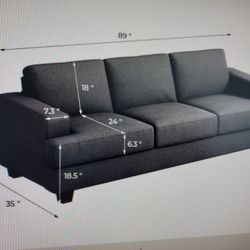 89in 3 Seater Grey Sofa Couch