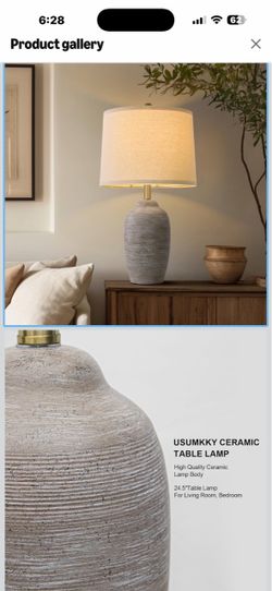 USumkky 24.5" Handcrafted Ceramic Table Lamp with 5FT Cord, Single Farmhouse Vintage Rustic Bedside Lighting for Living Room Bedroom Entryway Linen Sh