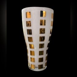 Orrefors by Anne Nilsson Large 13.5in Gold & White Vase  Signed Rare 