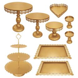 New Set Of 9pcs Dessert Table Display Gold Metal 
