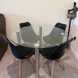 Glass Dining Table with 4 Chairs