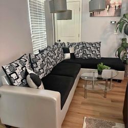 L Shape Black & Silver Sectional Sofa | Same Day Delivery