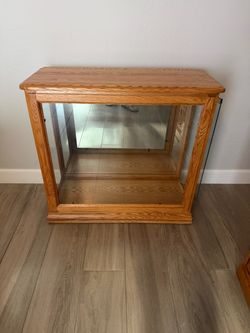 Oak Wood and Glass Lighted Display Case with Interior Shelves (not pictured)