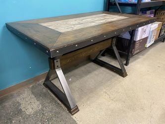 Rustic Trestle Counter Table w/ Stone Inlay Top