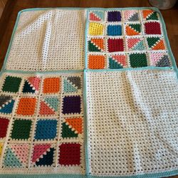 Homemade Crochet, Granny Square Blanket Never Used Shipping Available