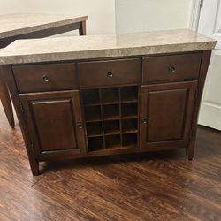 Marble Cherry Wood Table & Server