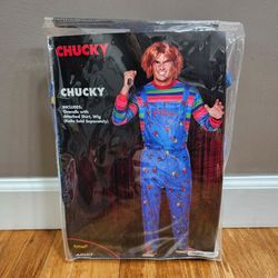 New Spirit Halloween Horror Chucky Costume Overalls Shirt Wig Set Teen Adult