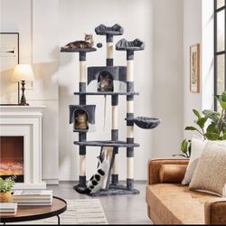 79-in Plush Cat Tree & Condo, Dark Gray/White