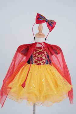 Snow white dress with headband and cloak , snow white birthday dress or photoshoot, snow white costume dress, snow white halloween costume