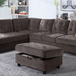 New Brown Corduroy Sectional Sofa Set