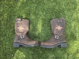 VTG Harley Davidson Brown 10.5 Motorcycle Embroidered Harness Leather Boots