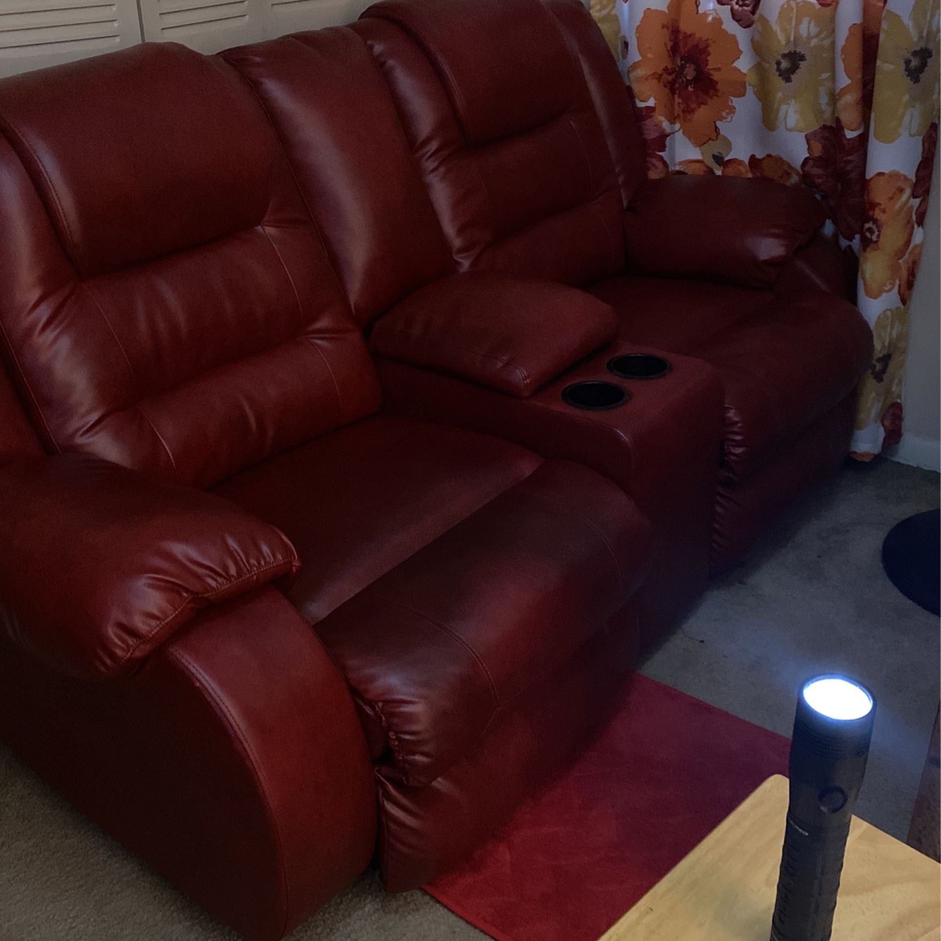 Red Leather Double Recliner Loveseat