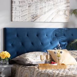 Blue Full Tufted Headboard And Bed Frame 