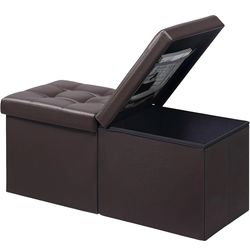 Brown Faux Leather Storage Ottoman Bench