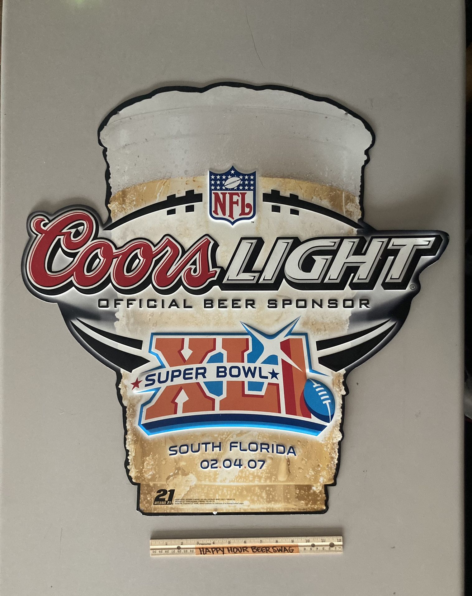 Coors Light XLI Super Bowl Football Metal Beer Bar Tin Sign Coors Light