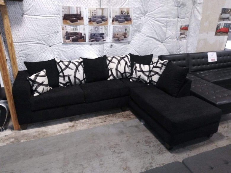 New Black Pillow Back Sectional Sofa 🚛 Same Day Delivery 💥Can Finance W/ $50 Down EZ Rent 2 Own Plan 💥