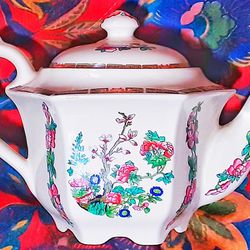 Vintage Sadler hexagonal teapot w Indian tree pattern Asian Art cherry tree design.   PERFECT !