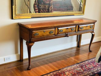 French Vintage Walnut Console Table With Scroll Feet 