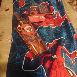 Spiderman Blanket And Tumbler $35