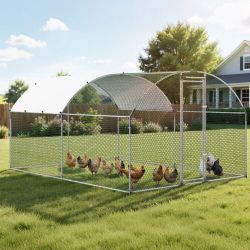 Large Metal Chicken Coop 9.8x13x6.6 ft Walk-in Chicken Run House, Doom Roof Hen House Enclosure with Cover and Security Lock, Outdoor Duck Rabbit Cage