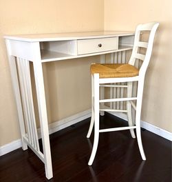Modern White Writing Desk w/ Drawer & Shelving + Chair