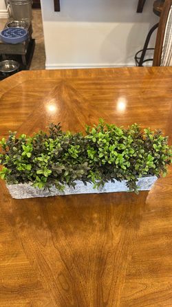 Faux Greenery Arrangement in Textured Stone-Look Planter – 15.5”