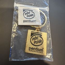 Vintage INTEL INSIDE Pentium MMX Processor keyring keychain 1.5"  In Gold Color - New