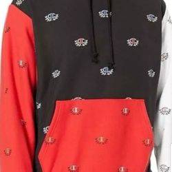 CHAMPION REVERSE WEAVE LIMITED EDITION SKETCH LAUREL C ALL OVER PRINT MEN'S THICK HOODIE SWEATER SIZE MEDIUM BLACK/WHITE/RED BRAND NEW WITH TAGS .