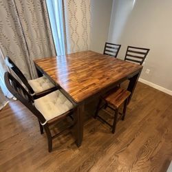 Solid Wood Counter Height Dining Table w/ 4 Chairs + 2 Matching Counter Stools