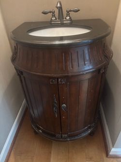 Granite Top-Chestnut Wooden Sink with Faucet and Double Cabinets