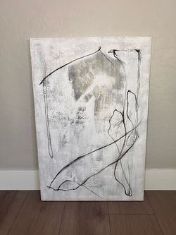 36x24 LARGE Modern Hand Painted White Grey And Black Textured Canvas Wall Art