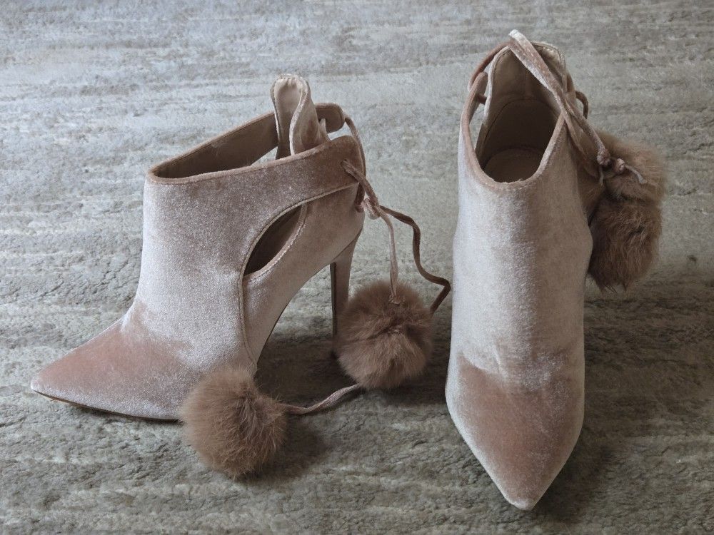Pink Suade Pom Pom Heels Size 6