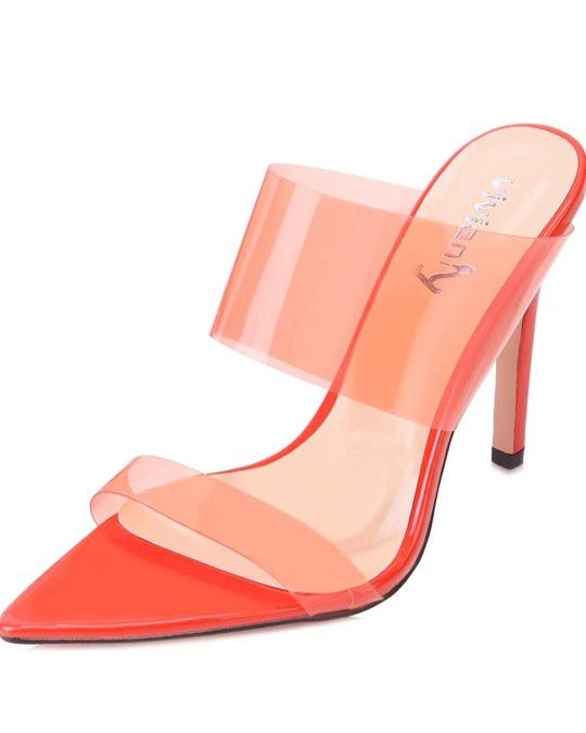Brand New! Clear Pointed Toe Heels Sandals Transparent Strap Stiletto High Heels Slip on Mules for Women

Size 7