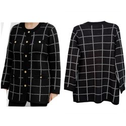 NWT Anne Klein Black & White Grid Blazer/Checkered Cardigan/ Soft Sweater M 