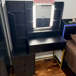Black Vanity with LED lights and storage
